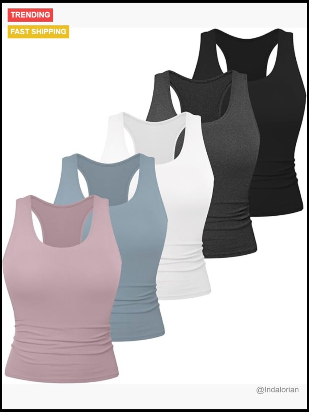 5 Pack Racerback Crop Tops Spandex Yoga Athletic Running Gym Tanks